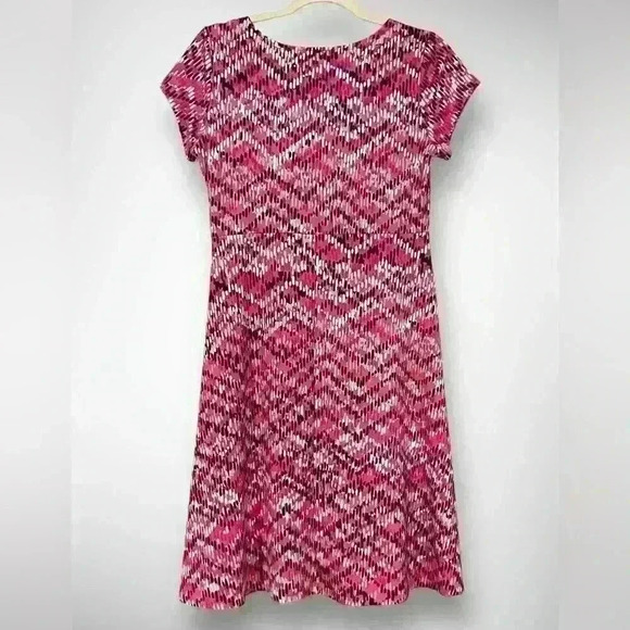 Kim Rogers A Line Womens Petite Small Dress Pink Black and White Aztec Graphics - Picture 2 of 7